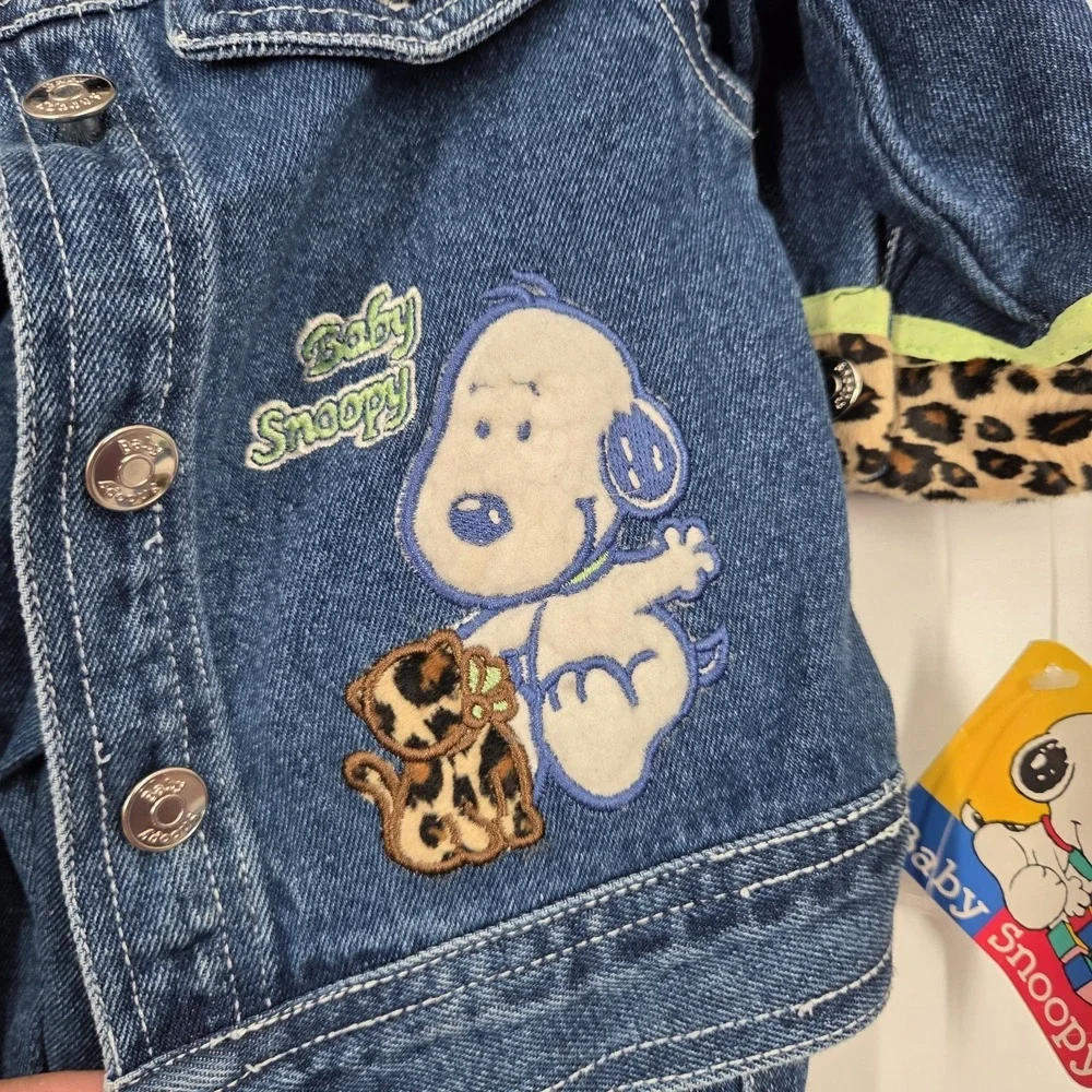 NEW VTG Baby Snoopy Vintage Denim Jacket Pants Set 12 Months Cotton Cheetah